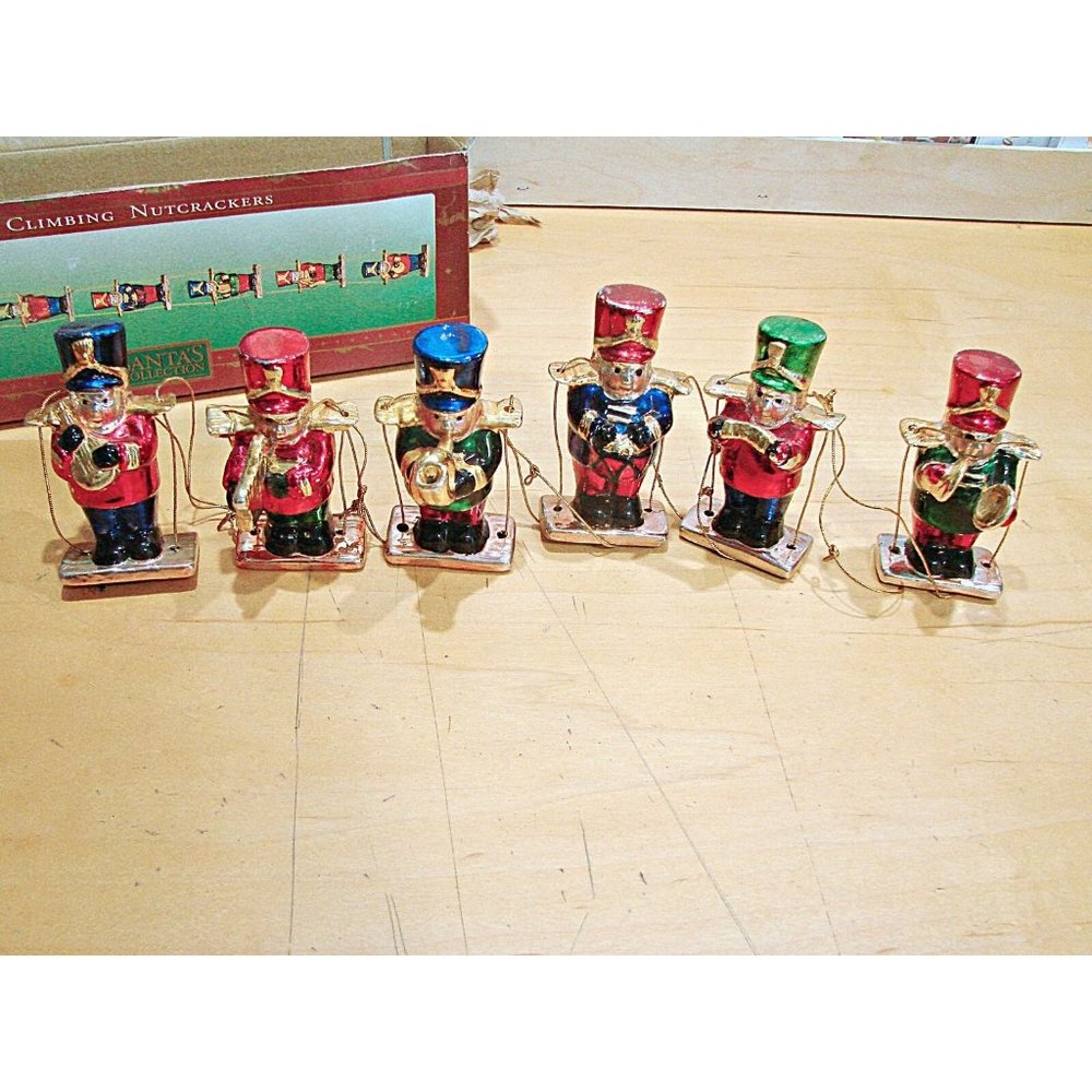 Vintage 1996 THC Set of 6 Climbing NutCrackers Glass Ornaments W/ Box Christmas